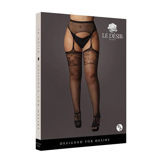 Lingerie - Stockings & Leggings Le Desir Garter Belt Stockings with Lace Top Black Queen Size